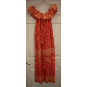 Anthropologie RAGA R3577-88 Women's Sz S Red Hard Lovin Frill Top Jumpsuit